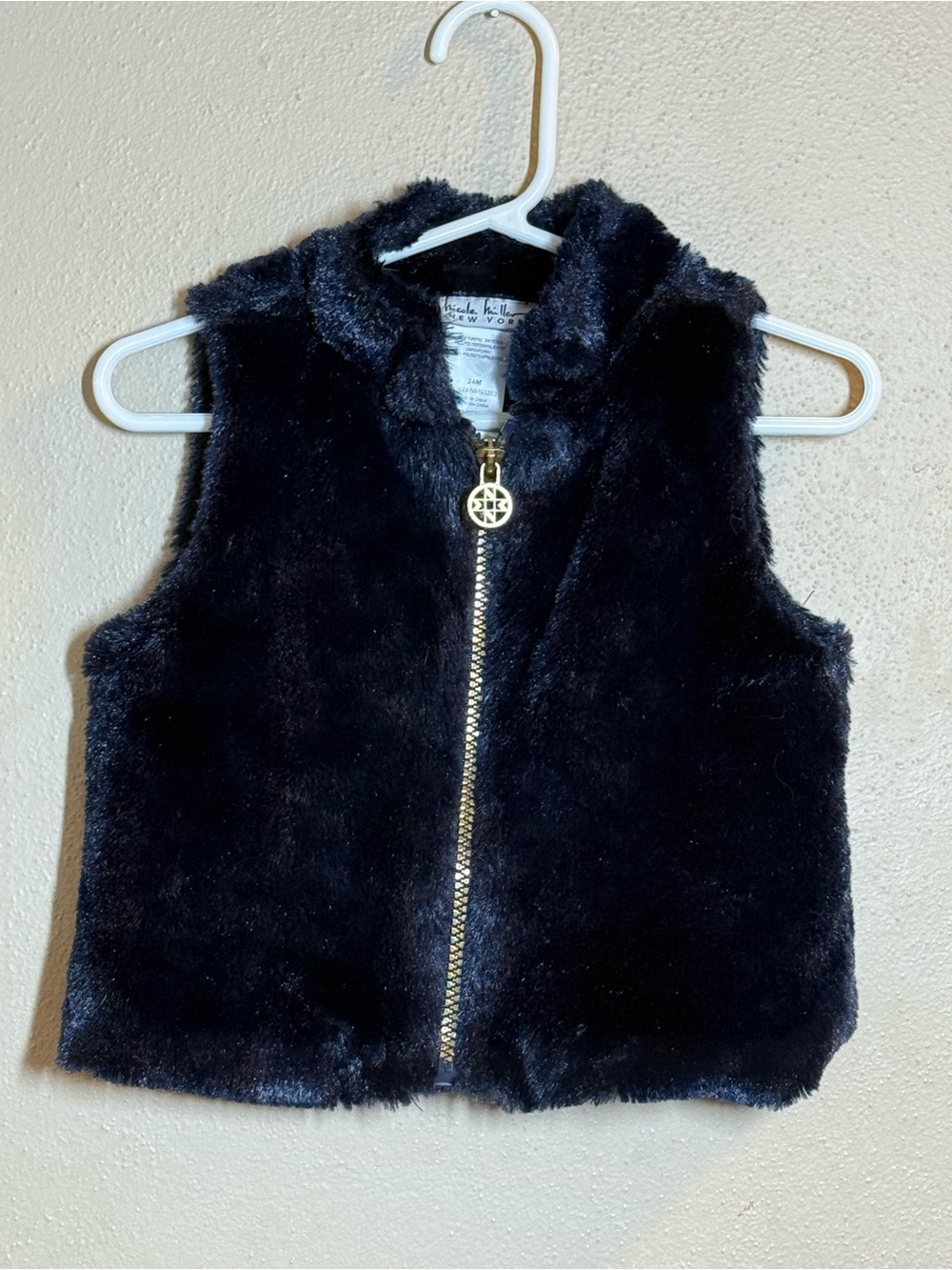 Toddler Girls Nicole Miller New York Navy Faux Fur Zip-Up Vest Sz 24 mth